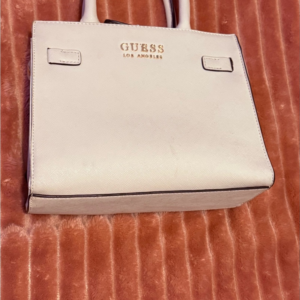 Guess Cream Pebbled Leather Tote with Gold Details